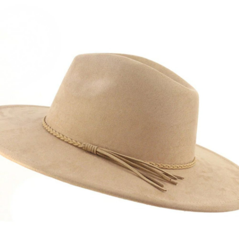Light Tan Faux Suede Boho Top Hat